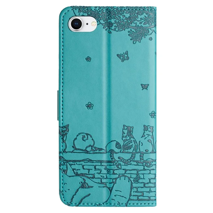 For iPhone 16e Wallet Case PU Leather Wall Cats Pattern Phone Cover - Blue
