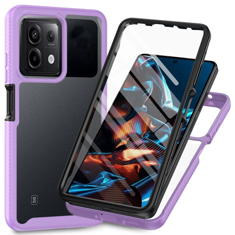 Para Xiaomi Redmi Note 13 Pro 5G / Poco X6 5G Capa com Película de Tela PET PC+TPU Capa de Telefone de Cobertura Total - Roxo