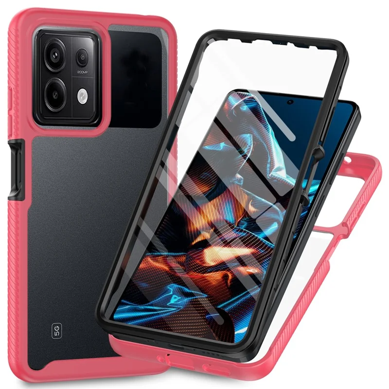 For Xiaomi Redmi Note 13 Pro 5G / Poco X6 5G Case with PET Screen Film PC+TPU Full Cover Phone Shell - Pink