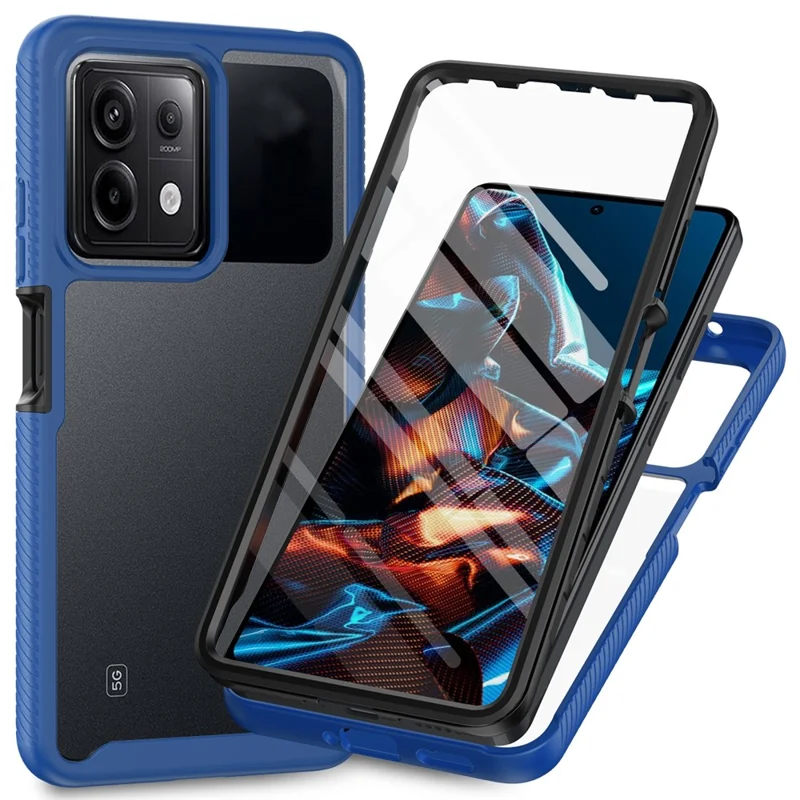 For Xiaomi Redmi Note 13 Pro 5G / Poco X6 5G Case with PET Screen Film PC+TPU Full Cover Phone Shell - Dark Blue
