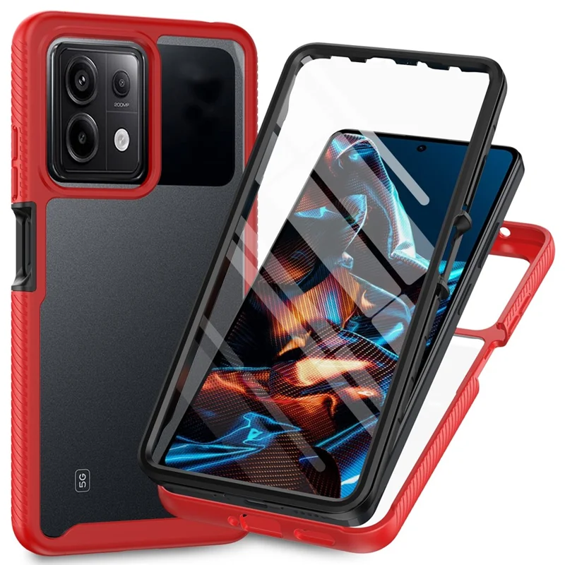 For Xiaomi Redmi Note 13 Pro 5G / Poco X6 5G Case with PET Screen Film PC+TPU Full Cover Phone Shell - Red