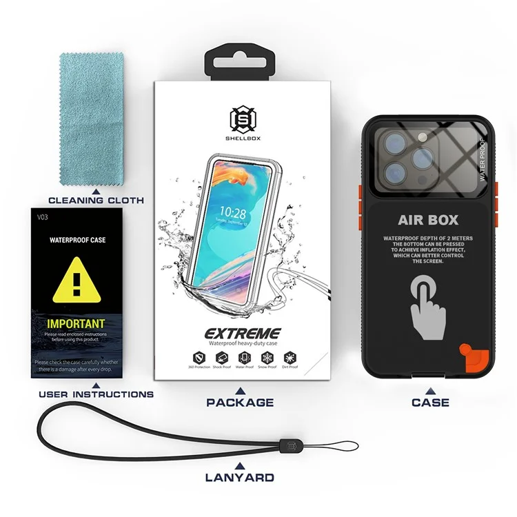 SHELLBOX Air Box Series For iPhone 15 Pro Waterproof Cover PC+TPU+PET Phone Case - Black