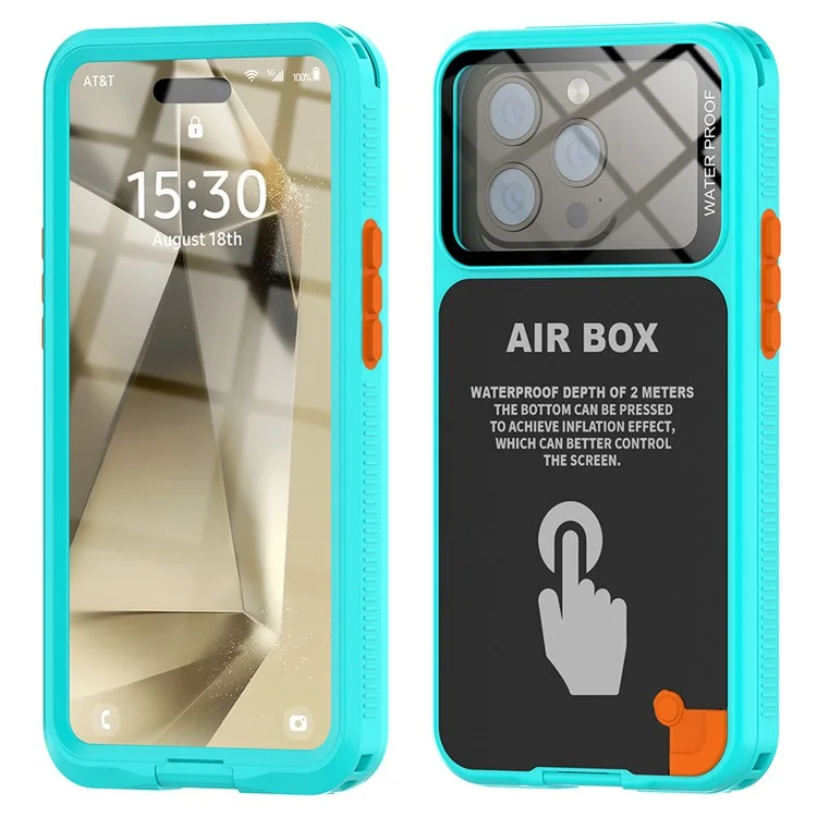 SHELLBOX Air Box Series For iPhone 15 Pro Waterproof Cover PC+TPU+PET Phone Case - Blue