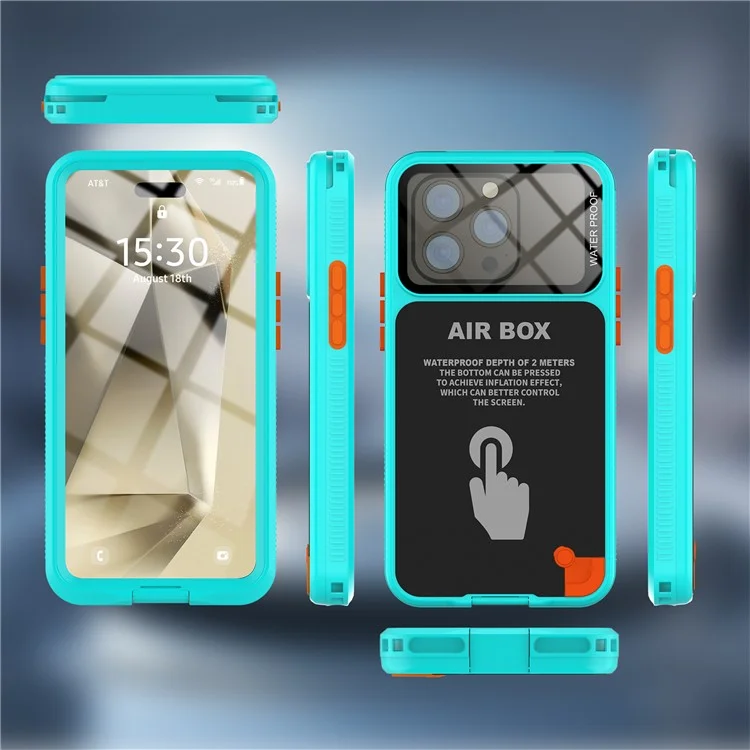 SHELLBOX Air Box Series For iPhone 15 Pro Waterproof Cover PC+TPU+PET Phone Case - Blue