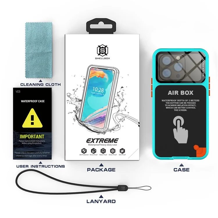 SHELLBOX Air Box Series For iPhone 15 Pro Waterproof Cover PC+TPU+PET Phone Case - Blue