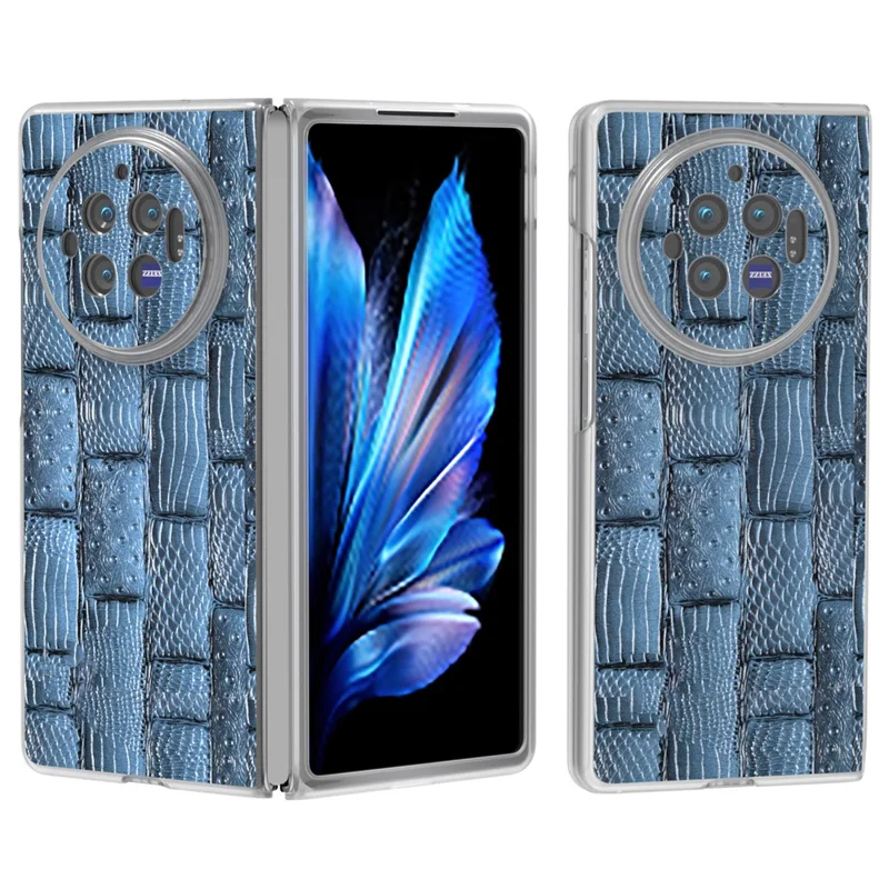 Für vivo X Fold3 Case Mahjong Textur Echtes Rindsleder + PC matte Kante Handyhülle - Blau