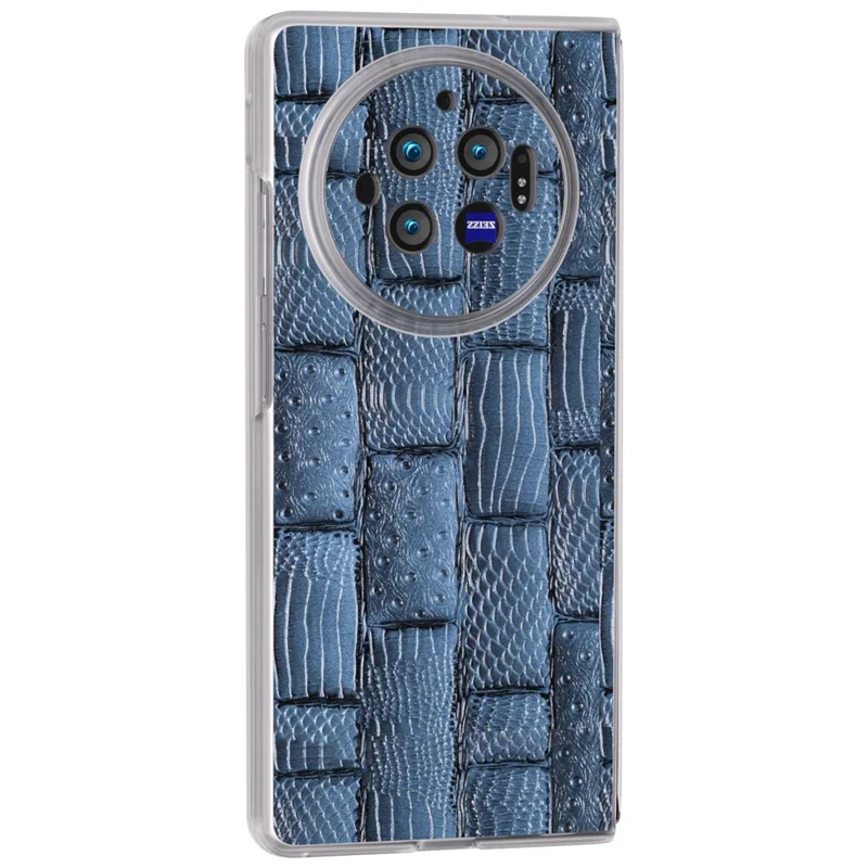 Für vivo X Fold3 Case Mahjong Textur Echtes Rindsleder + PC matte Kante Handyhülle - Blau