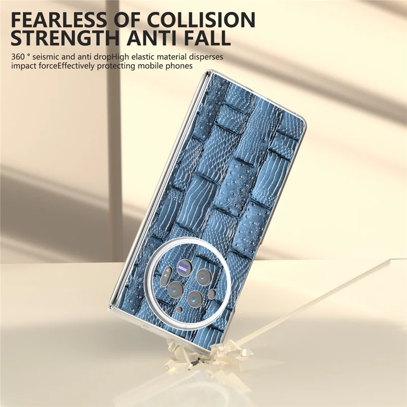 Für vivo X Fold3 Case Mahjong Textur Echtes Rindsleder + PC matte Kante Handyhülle - Blau