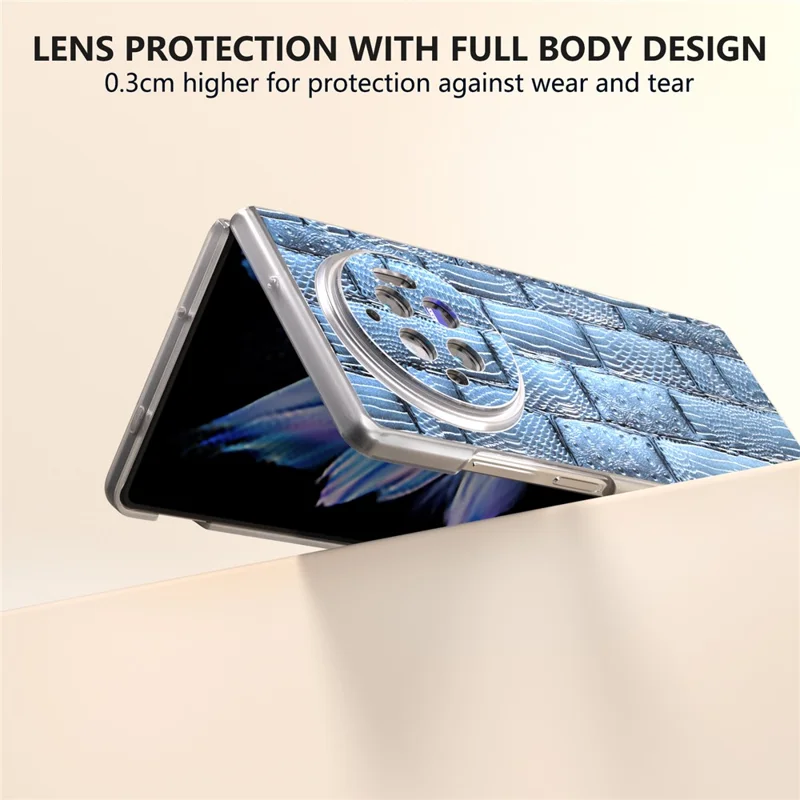 Für vivo X Fold3 Case Mahjong Textur Echtes Rindsleder + PC matte Kante Handyhülle - Blau