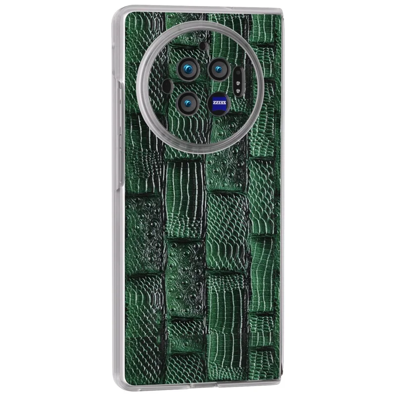 For vivo X Fold3 Case Mahjong Texture Genuine Cow Leather+PC Matte Edge Phone Cover - Green