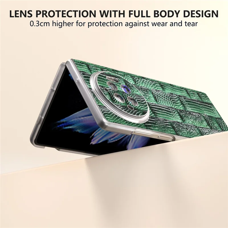 For vivo X Fold3 Case Mahjong Texture Genuine Cow Leather+PC Matte Edge Phone Cover - Green