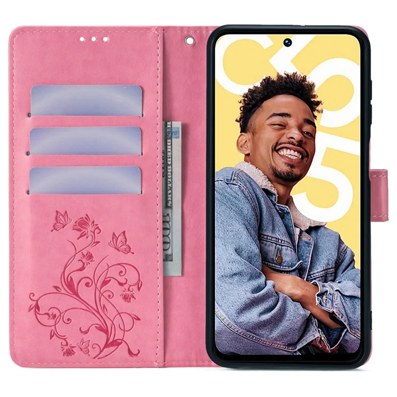 For Realme C55   Phone Shell Butterfly Flower Stand Cover Leather Phone Case - Pink