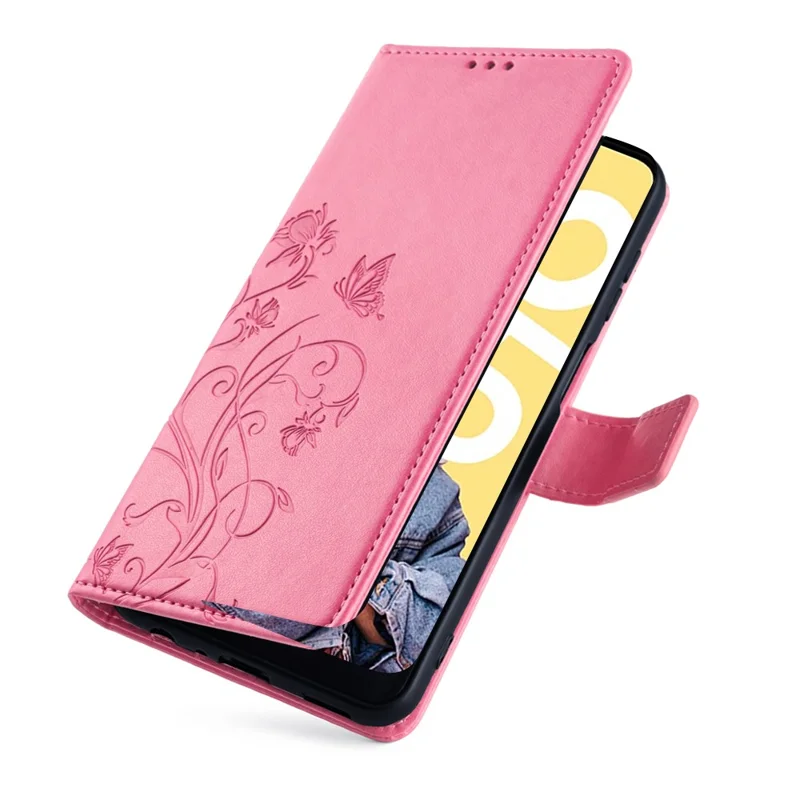 For Realme C55   Phone Shell Butterfly Flower Stand Cover Leather Phone Case - Pink