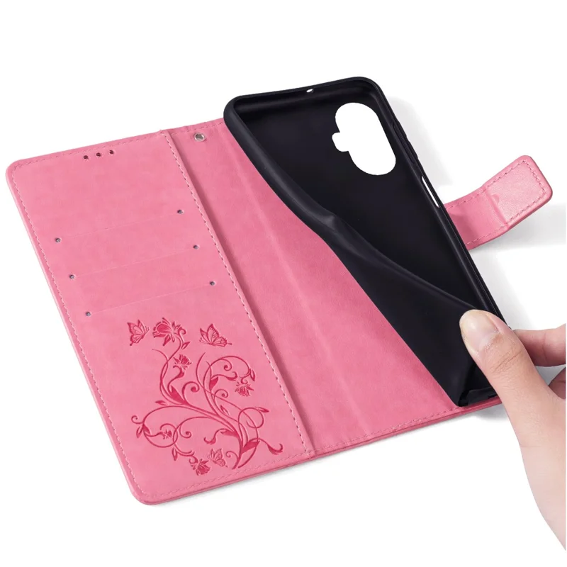 For Realme C55   Phone Shell Butterfly Flower Stand Cover Leather Phone Case - Pink