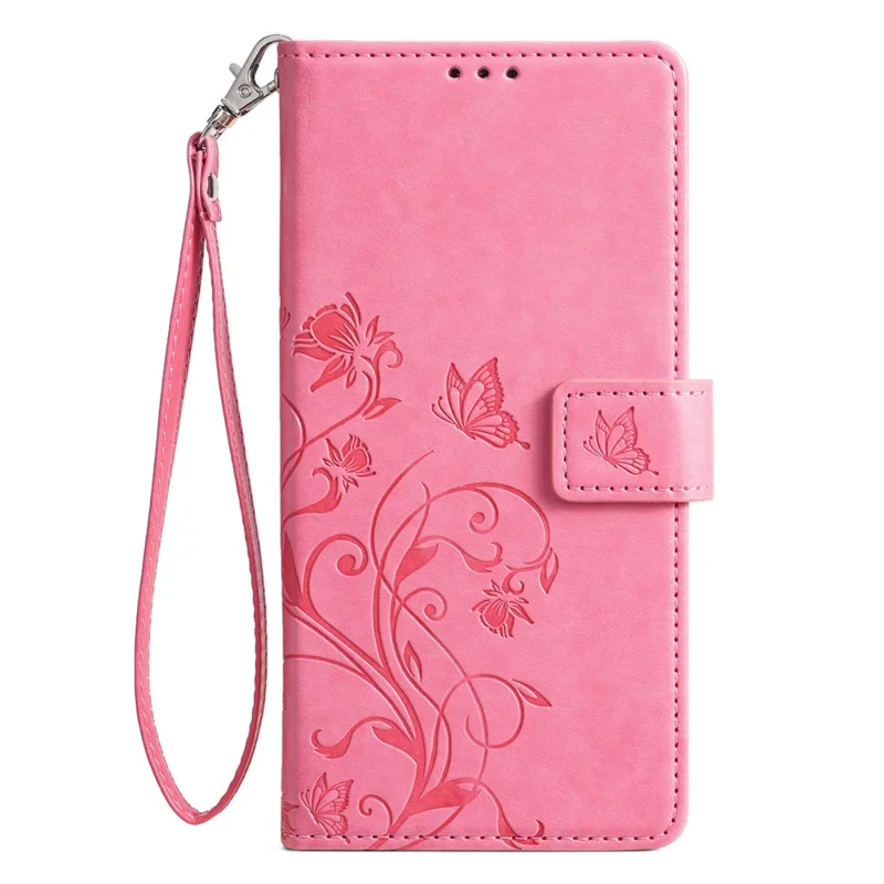 For Realme C55   Phone Shell Butterfly Flower Stand Cover Leather Phone Case - Pink