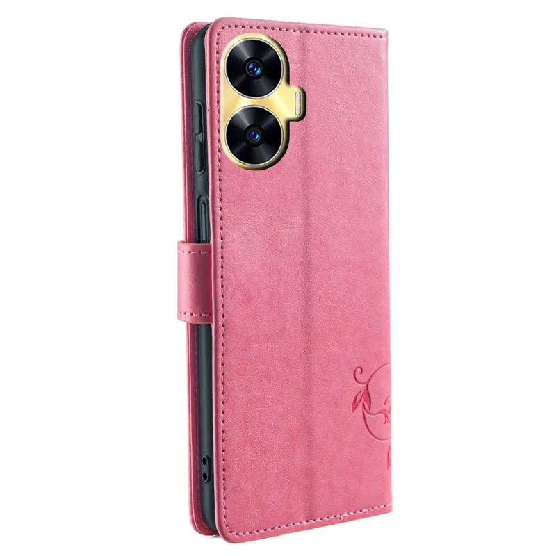 For Realme C55   Phone Shell Butterfly Flower Stand Cover Leather Phone Case - Pink