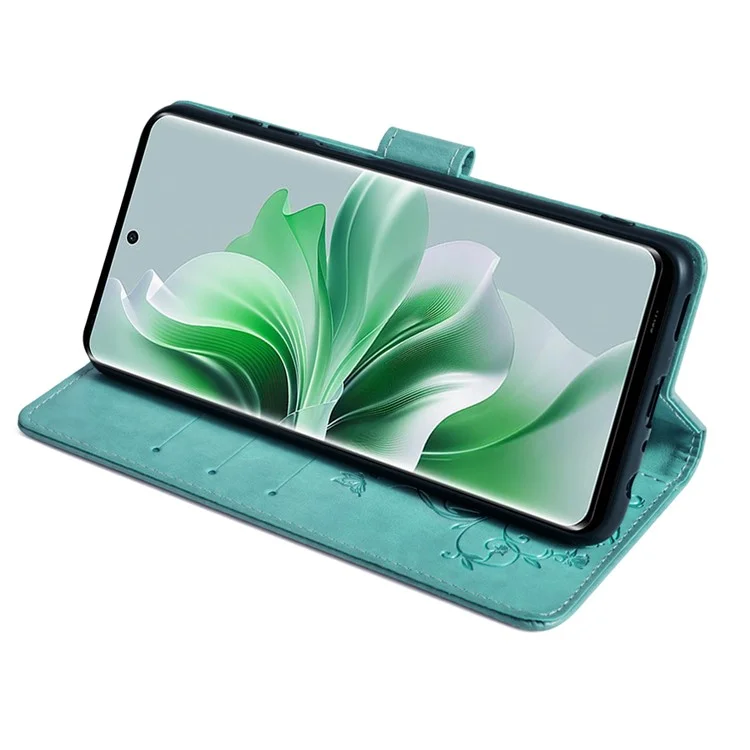 For Oppo Reno11 5G (Global) Mobile Phone Case Wholesale Butterfly Flower Folding Stand Leather Cover - Green