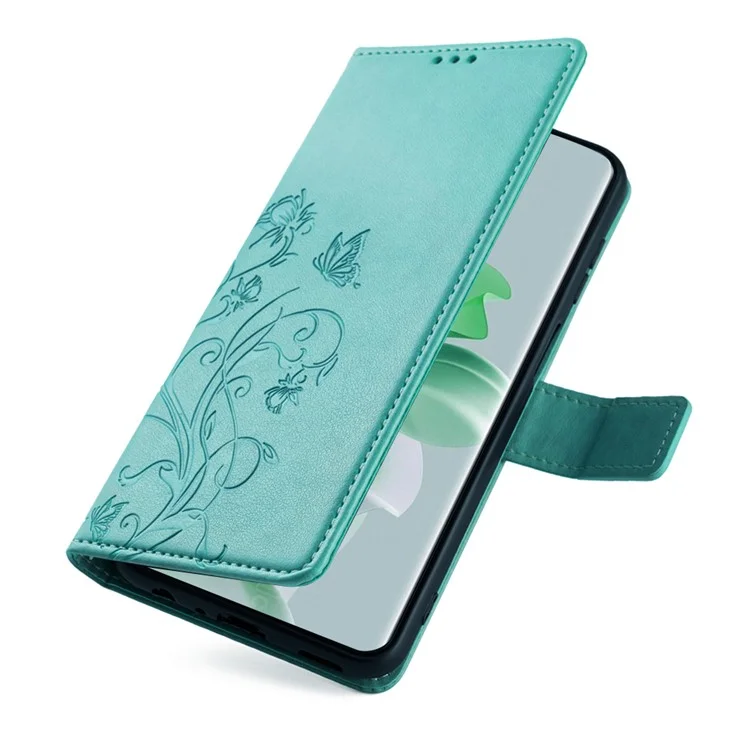 For Oppo Reno11 5G (Global) Mobile Phone Case Wholesale Butterfly Flower Folding Stand Leather Cover - Green