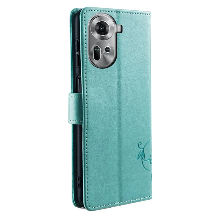 For Oppo Reno11 5G (Global) Mobile Phone Case Wholesale Butterfly Flower Folding Stand Leather Cover - Green