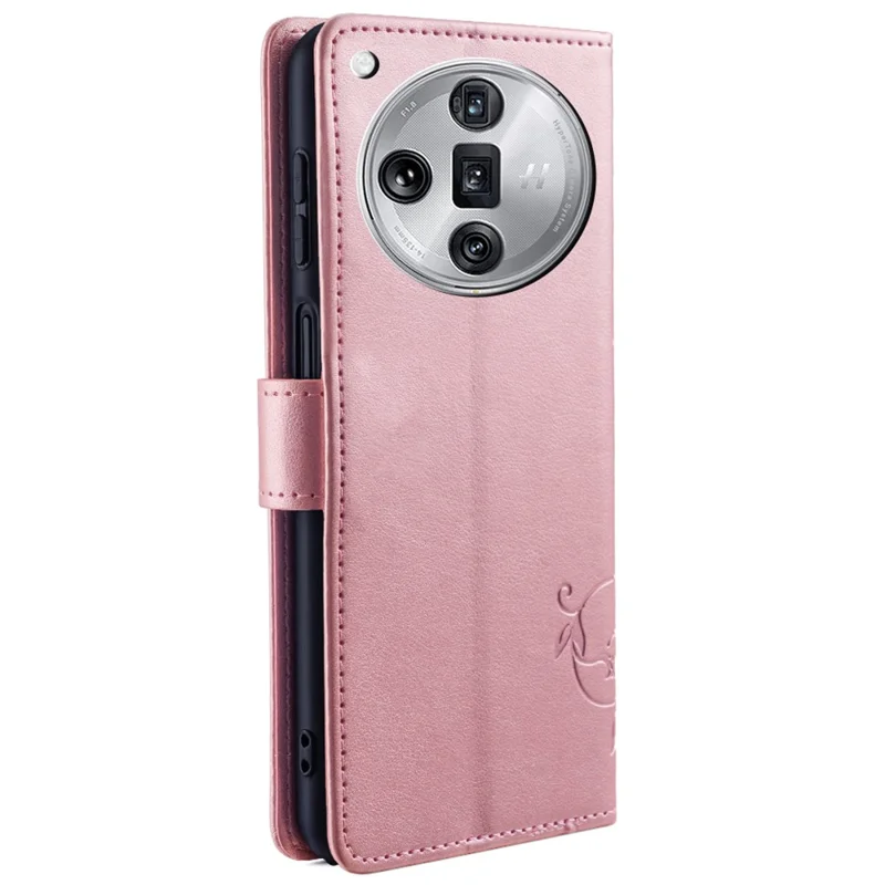 For Oppo Find X7 Ultra Case Butterfly Flower Pattern Phone Leather Cover with Wallet Stand - Rose Gold