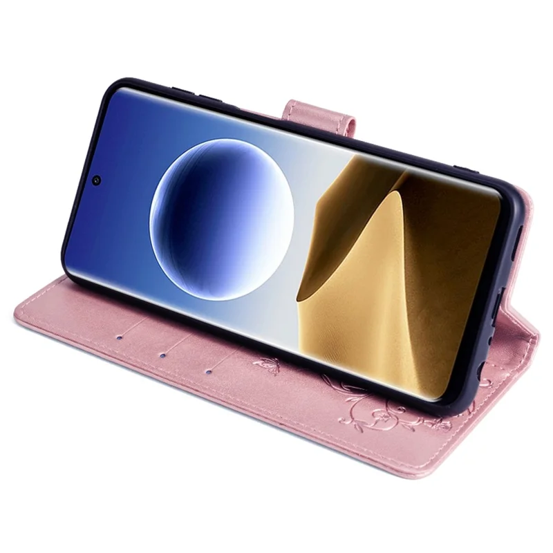 For Oppo Find X7 Ultra Case Butterfly Flower Pattern Phone Leather Cover with Wallet Stand - Rose Gold