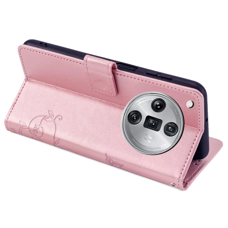 For Oppo Find X7 Ultra Case Butterfly Flower Pattern Phone Leather Cover with Wallet Stand - Rose Gold