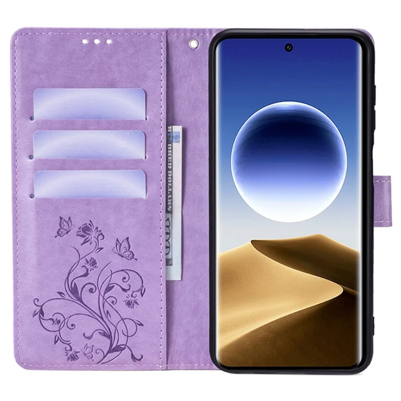 For Oppo Find X7 Ultra Case Butterfly Flower Pattern Phone Leather Cover with Wallet Stand - Purple