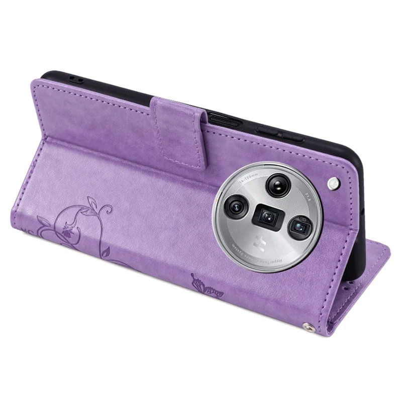 For Oppo Find X7 Ultra Case Butterfly Flower Pattern Phone Leather Cover with Wallet Stand - Purple