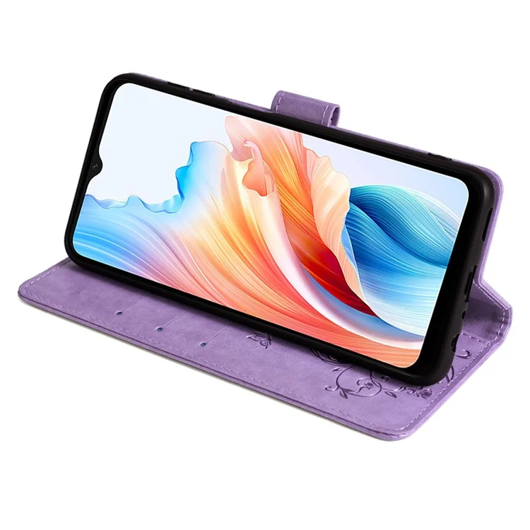 Für Oppo A2x 5G / A2m 5G Hülle Kartensteckplätze Handyhülle Schmetterling Blume PU-Leder Handyhalterung mit Riemen - Lila