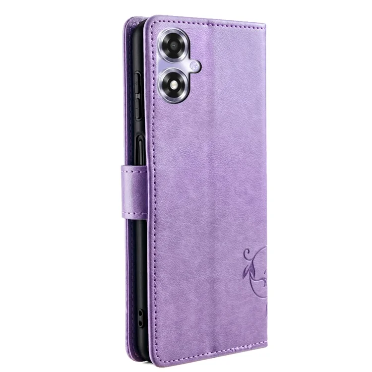 Für Oppo A2x 5G / A2m 5G Hülle Kartensteckplätze Handyhülle Schmetterling Blume PU-Leder Handyhalterung mit Riemen - Lila