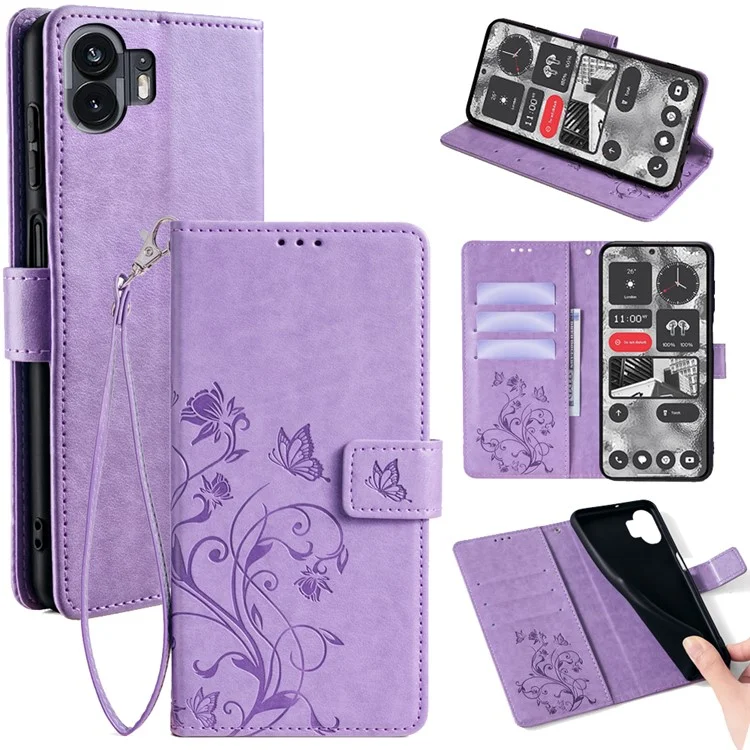 For Nothing Phone (2) Wholesale Case Butterfly Flower Stand Leather Phone Cover - Purple