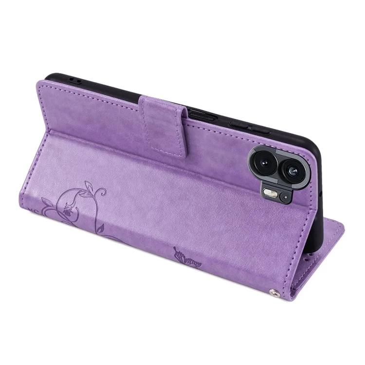 For Nothing Phone (2) Wholesale Case Butterfly Flower Stand Leather Phone Cover - Purple