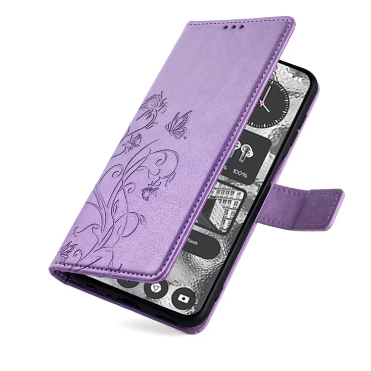For Nothing Phone (2) Wholesale Case Butterfly Flower Stand Leather Phone Cover - Purple