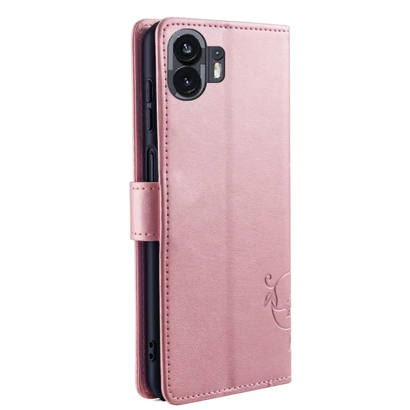 For Nothing Phone (2)   Case Butterfly Flower Stand Leather Phone Cover - Rose Gold