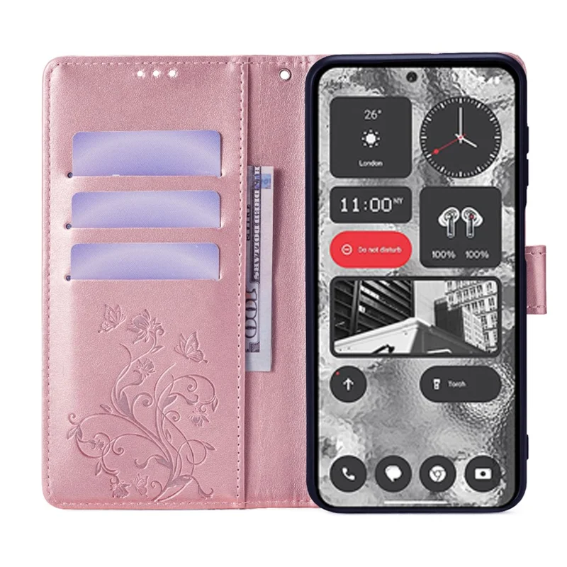 For Nothing Phone (2)   Case Butterfly Flower Stand Leather Phone Cover - Rose Gold