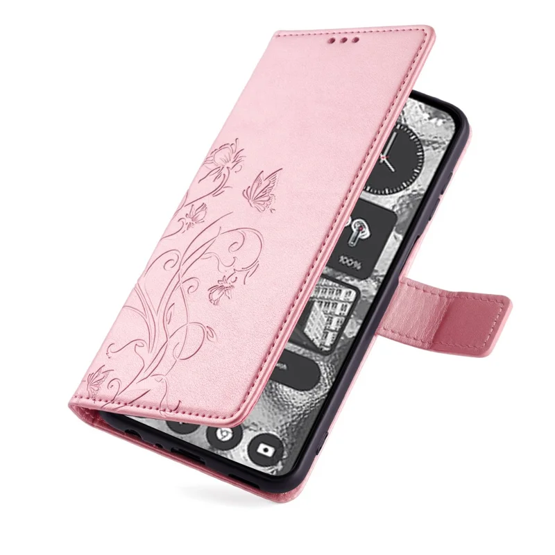 For Nothing Phone (2)   Case Butterfly Flower Stand Leather Phone Cover - Rose Gold