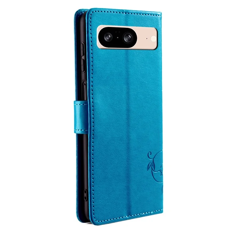 For Google Pixel 8 Leather Case Butterfly Flower Phone Cover Wholesale with Magnetic Closure - Blue