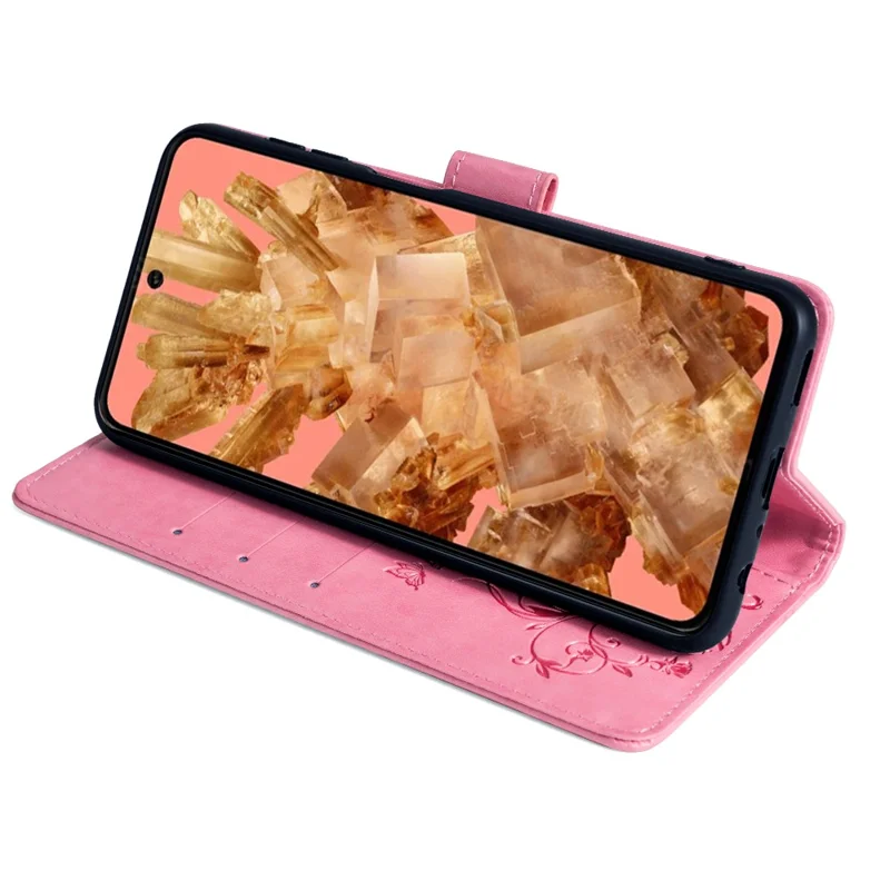 For Google Pixel 8 Leather Case Butterfly Flower Phone Cover   with Magnetic Closure - Pink