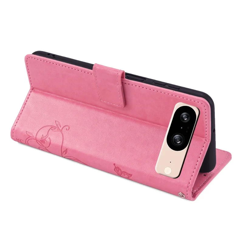 For Google Pixel 8 Leather Case Butterfly Flower Phone Cover   with Magnetic Closure - Pink
