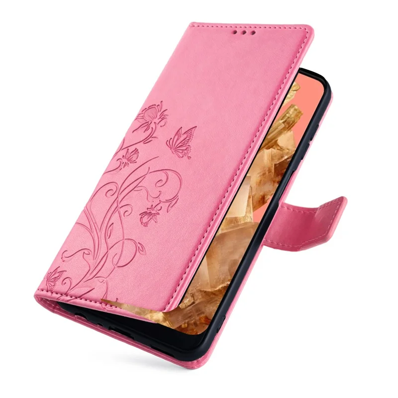 For Google Pixel 8 Leather Case Butterfly Flower Phone Cover   with Magnetic Closure - Pink