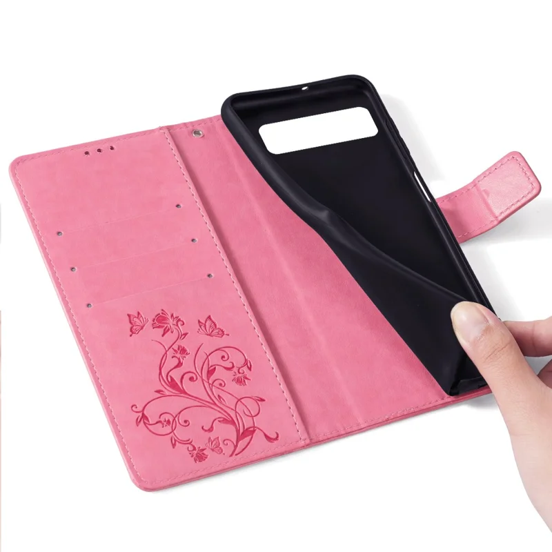 For Google Pixel 8 Leather Case Butterfly Flower Phone Cover   with Magnetic Closure - Pink