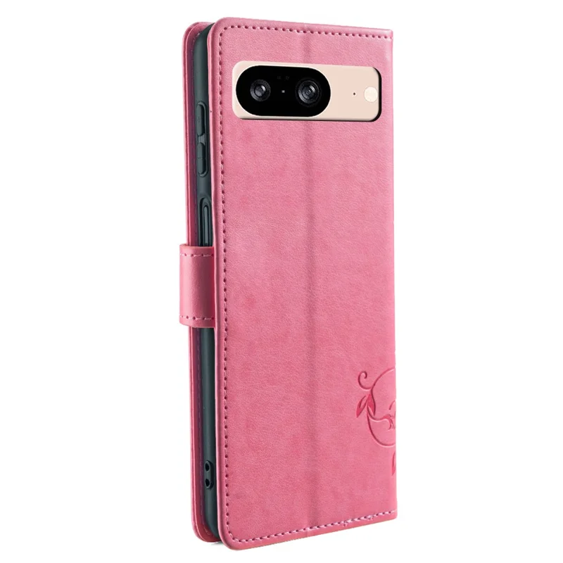 For Google Pixel 8 Leather Case Butterfly Flower Phone Cover   with Magnetic Closure - Pink