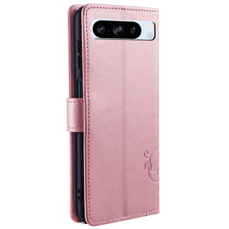 For Google Pixel 8 Pro Case PU Leather Butterfly Flower Imprinted Wallet Phone Folio Cover - Rose Gold