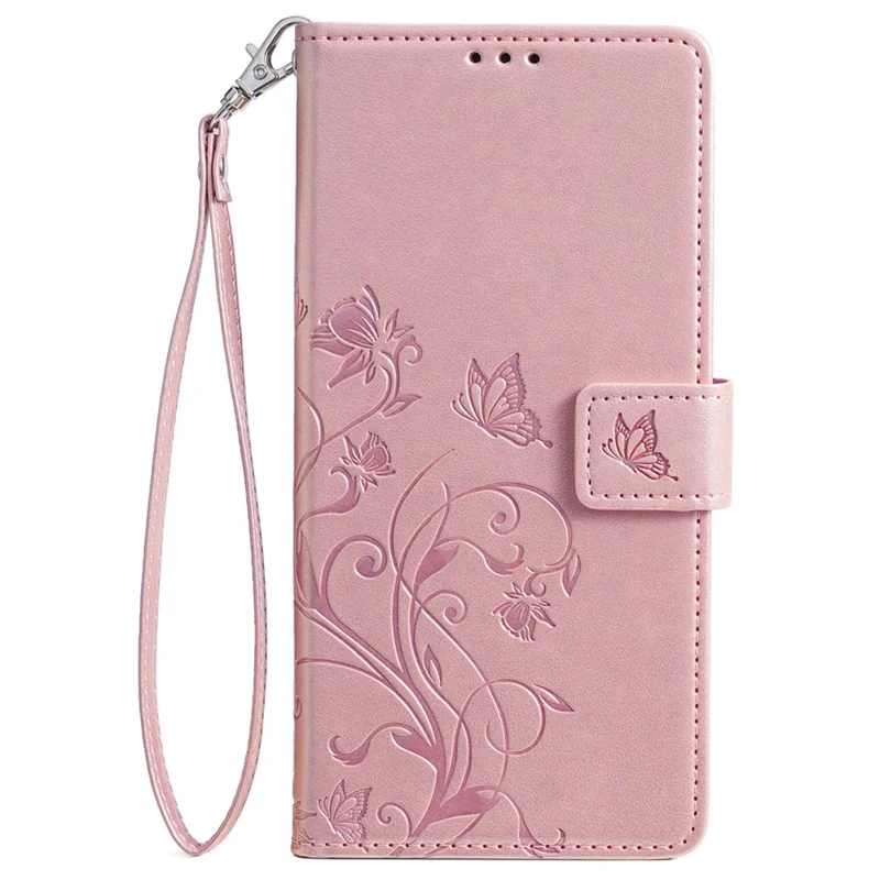 For Google Pixel 8 Pro Case PU Leather Butterfly Flower Imprinted Wallet Phone Folio Cover - Rose Gold