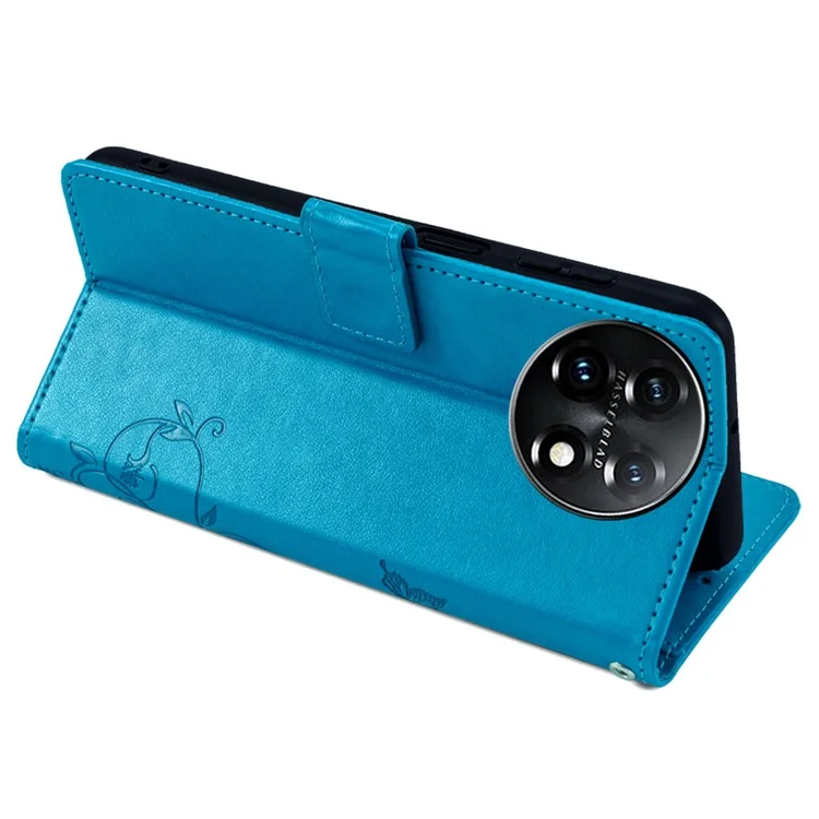 Funda para OnePlus 11 5G con estampado de mariposas y flores, de piel sintética con tapa y 3 ranuras para tarjetas - Azul