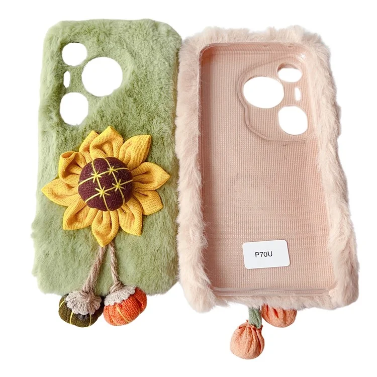 Para Huawei Pura 70 Pro / Pura 70 Pro+ Funda de TPU con decoración de girasoles mullidos - Verde