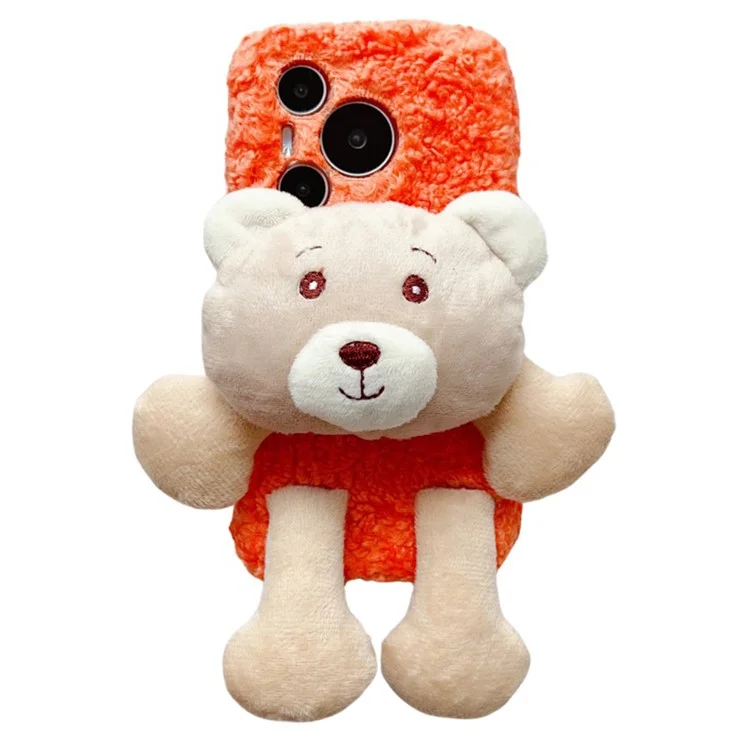 Pour Huawei Pura 70 Case Plush Bear Soft Fluff TPU Protective Phone Cover - Orange