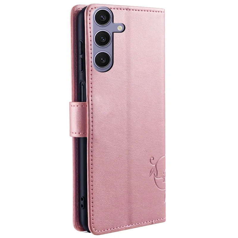 For Samsung Galaxy S23 FE Case Butterfly Flower Imprinted Leather Phone Cover with Wrist Strap - Rose Gold