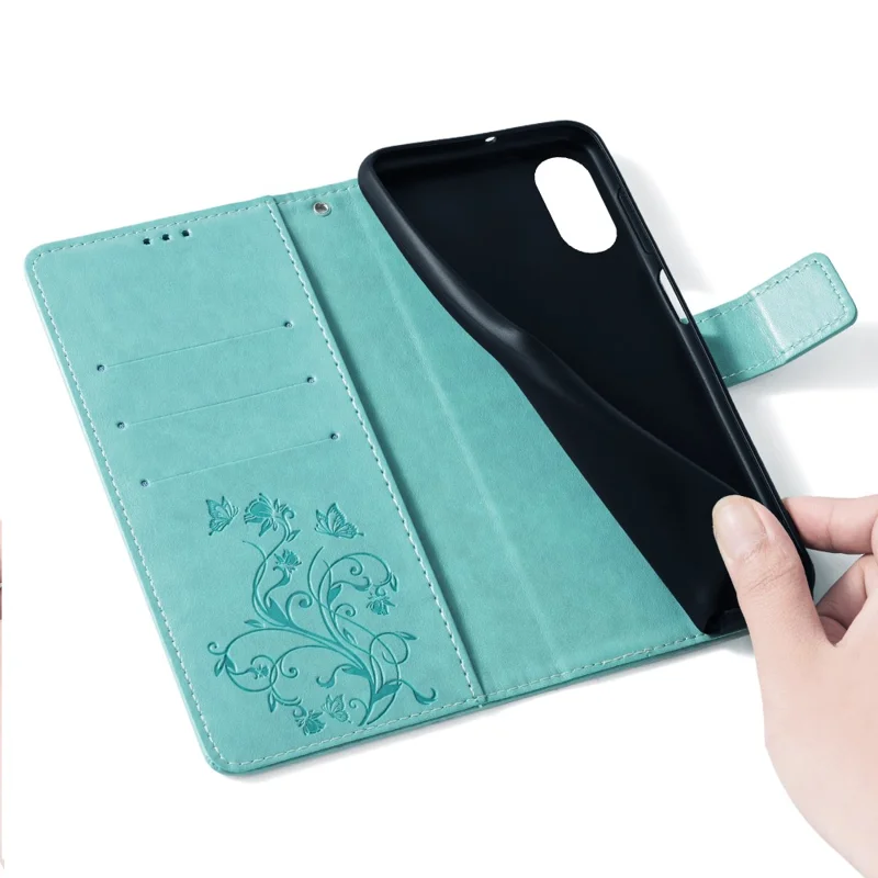 For Sony Xperia 5 V Mobile Phone Case   Butterfly Flower Folding Stand Leather Cover - Green