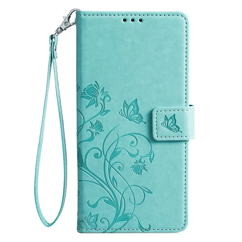 For Sony Xperia 5 V Mobile Phone Case   Butterfly Flower Folding Stand Leather Cover - Green